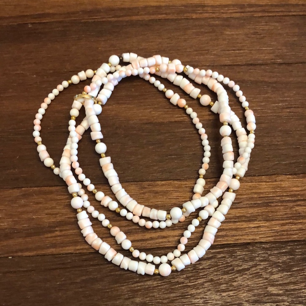 Pink & White Layered Beaded Necklace Like New